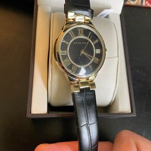 NIB Anne Klein black and gold watch